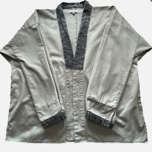 KIRIKO Modern Noragi Gray Blue Japanese Fashion Hemp Cotton Jacket Sz S Natural